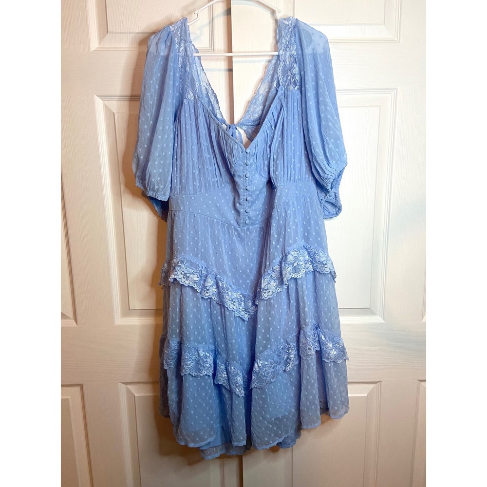 ASOS DESIGN Curve Light Blue Swiss Dot Lace Tiered Mini Dress Womens Plus 24
